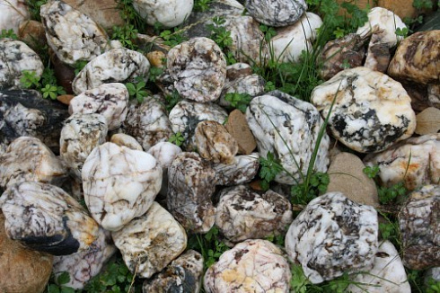 Kamenclub.ru: Кварцевый валунчик фр.100-300 мм.  купить в Москве кварц белый, бежевый молочный рыжий крупный природный камень галечник 7850 руб/т   фото КАМЕНЬ КЛУБ